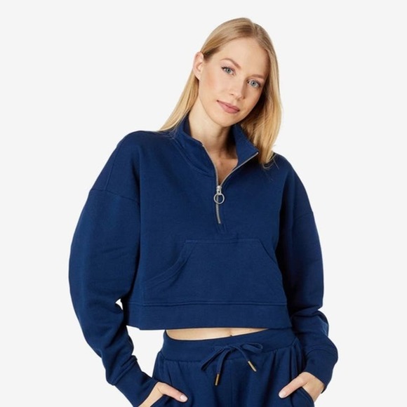 NWT We Wore What Cropped Half Zip Pullover Sweatshirt SMALL Dress Blue Casual - Picture 1 of 6